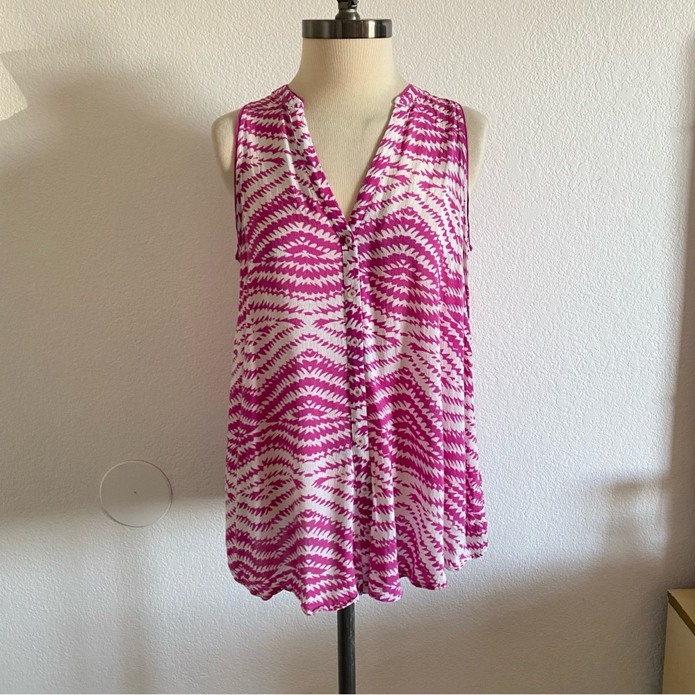 Anthropologie Maeve pink and white sleeveless button down blouse size 8